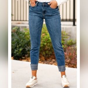 JUDY BLUE Midrise Slimfit Plaid Cuff Size 13/31